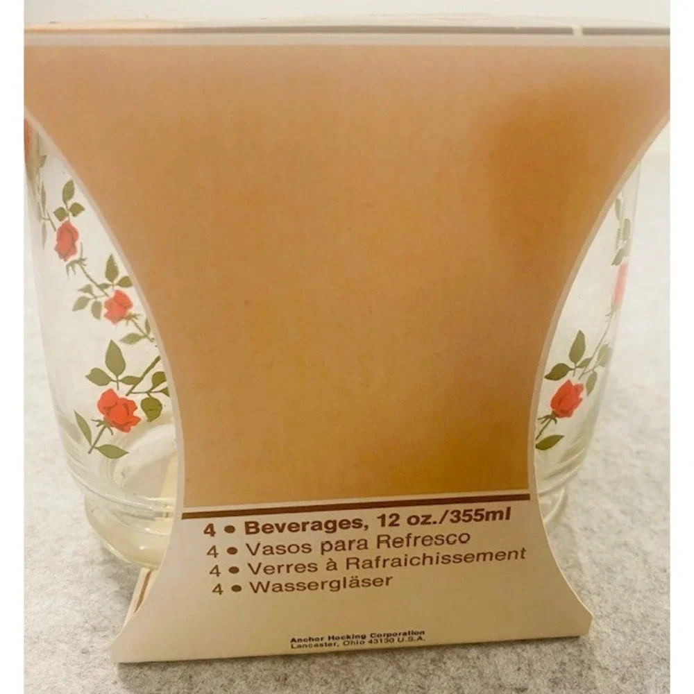 Anchor Hocking Climbing Roses Glass‎ Tumblers Set of 8, 12oz ** NIB VINTAGE 70'S